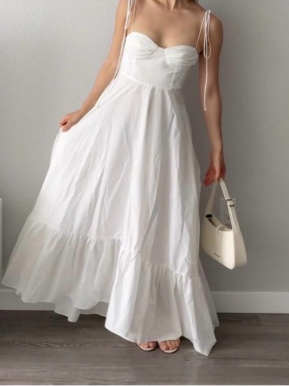 Zara White Tie-Shoulder Maxi Dress